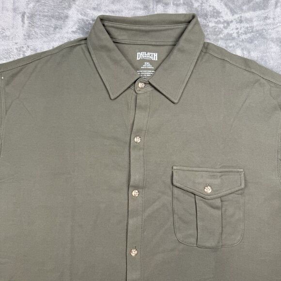 Duluth Trading Polo Men’s 2XL Green Cotton Solid Short Sleeve Button Up - Picture 3 of 7